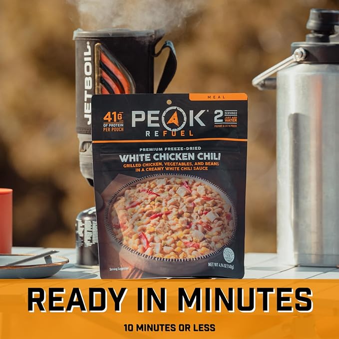 Peak Refuel White Chicken Chili | 41g Protein | 760 Calories | 100% Real Meat | Premium Freeze Dried | Amazing Taste & Quality | Backpacking & Camping & Prepper Food | 2 Servings