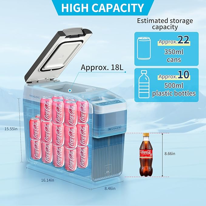 12 Volt Center Console Fridge,Car Refrigerator 19QT(18L) Cooler (-4℉-50℉),Portable Car Refrigerator RV Fridge,Portable Electric Cooler with 12/24V DC&110V AC, For MPV,Car,RV,Camping,Travel,SUV, Van