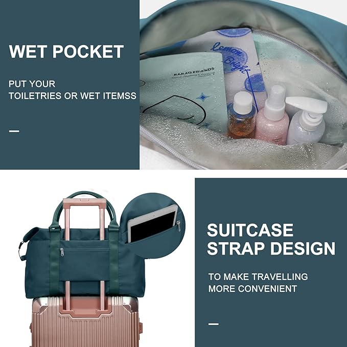 Womens travel bags, weekender carry on for women, sports Gym Bag, workout duffel bag, overnight shoulder Bag fit 15.6 inch Laptop (Large, Peacock Blue)