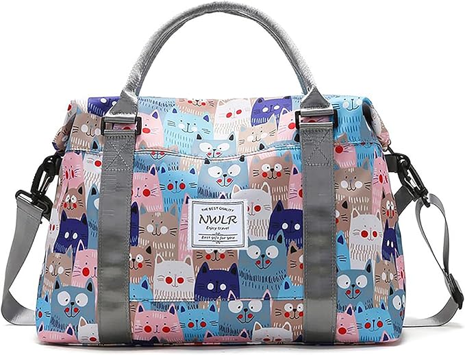 Travel Duffle Bag Weekender Overnight Bag Gym Tote with Dry and Wet Separated Pocket for Women Girls Shoulder Workout Duffel Bag Water Resistant (cute cats)