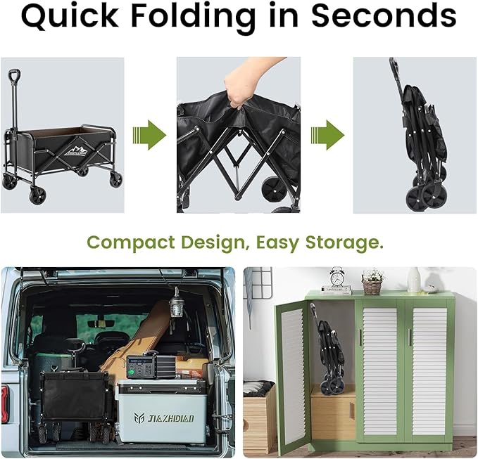 Collapsible Wagon Cart with 5" Removable 360° Swivel Wheels & Handle Adjustable, 220lbs Capacity, Waterproof 600D Oxford Fabric & MDF Base, All-Terrain Portable Utility Cart for Shopping, Garden, Pet