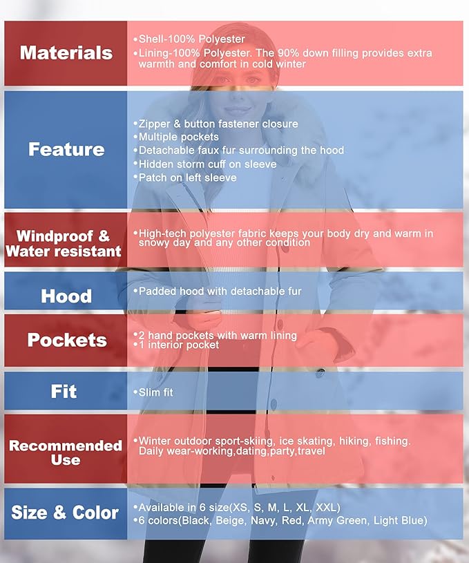 PUREMSX Duck Down Winter Coat for Women Insulated Long Thick Fur Hood Puffer Warm Parka Jacket