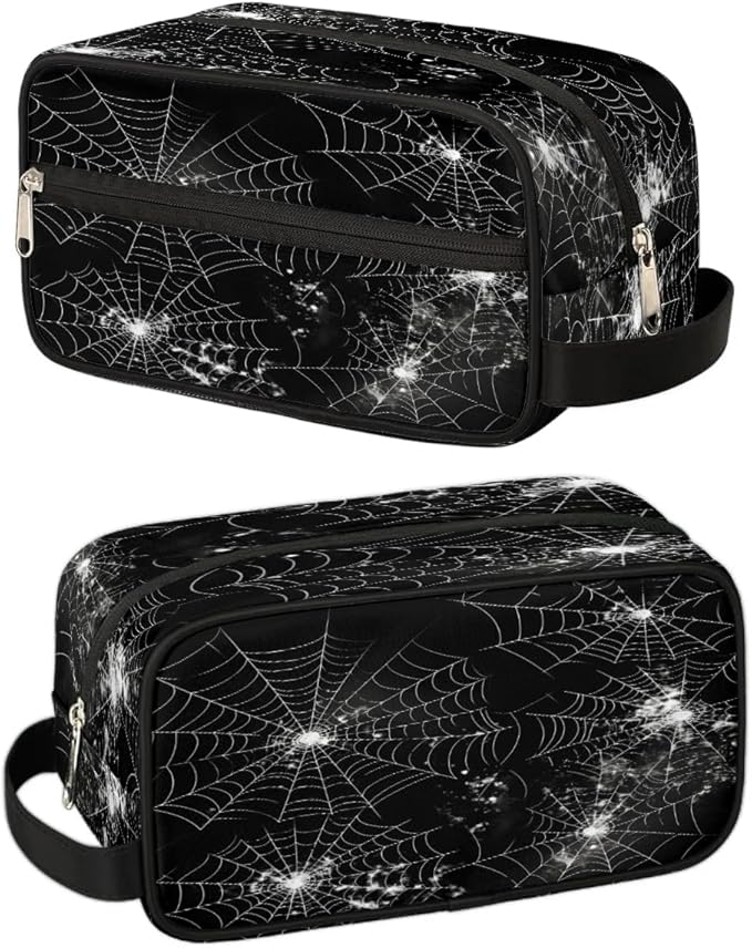 Spiders Web Hanging Toiletry Bag,Travel Hygiene Kits,Waterproof Makeup Carry-on Bags,Cosmetic Bag,Approved Shave Dopp Kit for Toiletries Shower Bathroom Halloween Accessories Gifts Black