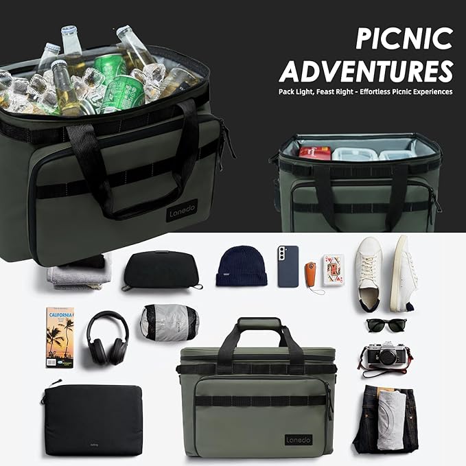 Deep Freeze Cooler Soft Sided Cooler Bag, 34 Can Collapsible Insulated Ice Chest, Large Leakproof Camping & Travel Cooler for Kayaking & Beach