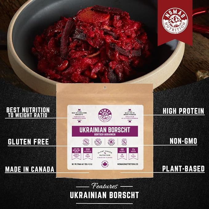 Nomad Nutrition Ukrainian Borscht | Instant Freeze Dried Backpacking & Camping Food | Plant-Based, Non-GMO Hiking Meals with High-Energy, Vegan, Gluten-Free | 56g - 2 Pack