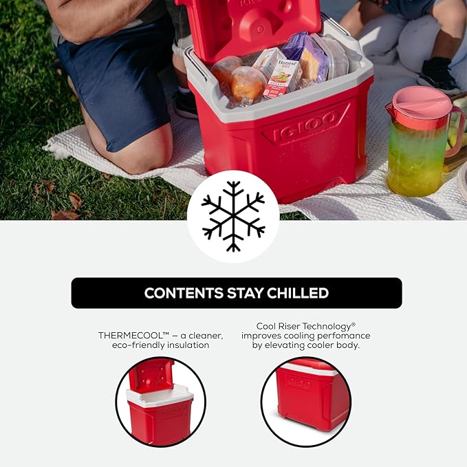 Igloo Cooler with Wheels, Profile II 28 Qt Hard Sided Ice Chest - Portable Insulated Container with Leak-Proof Design for Outdoor Use