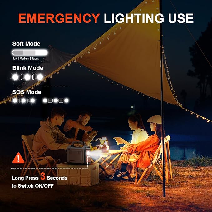 300W Portable Power Station POWSTREAM Camping Outdoor Generator, 296Wh Lithium Ion Battery Power Supply with PD Fast Charging, 110V AC Output LED Flashlight for CPAP Outdoors RVs Emergency Blackout