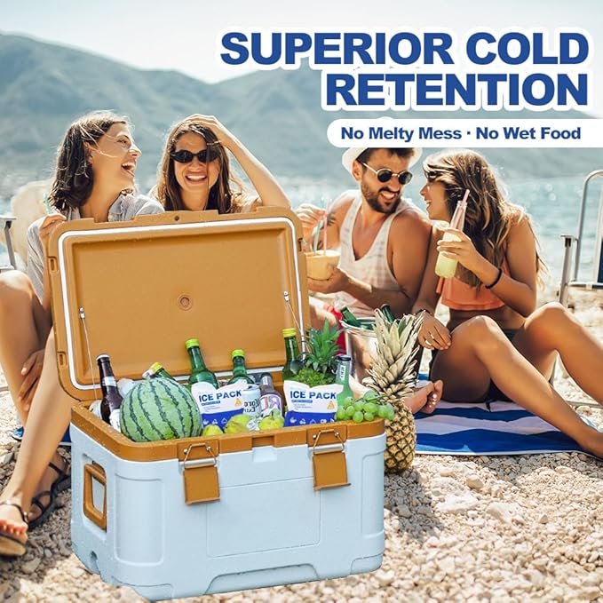 Blue Ice Packs for Coolers, Shipping and Lunch Box, Slim Size Long-Lasting Reusable Ice Pack, 4" x 4" Cold Gel Freezer Packs for Camping, Beach, Fishing, Shipping Food