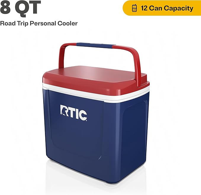 RTIC 8 QT Road Trip Personal Cooler, Small, Compact, Insulated, Portable Ice Chest Box for Food, Drink, Beverage, Beach, Camping, Picnic, Fishing, Boat, 12-Can Capacity