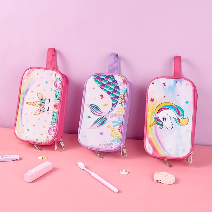 WAWSAM Rainbow Pink Toiletry Bag - Travel Toiletry Bag for Kids Girls Christmas Birthday Gift Camping Toiletry Case Toiletries Makeup Cosmetic Pouch Pink Water-resistant Wash Bag Dopp Kit with Pocket