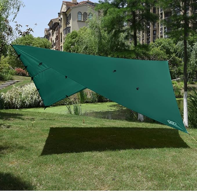 Gold Armour Rainfly Tarp Hammock, Premium 14.7ft/12ft/10ft/8ft Rain Fly Cover, Waterproof Ultralight Camping Shelter Canopy, Survival Equipment Gear Camping Tent Accessories (Green 14.7ft x 12ft)