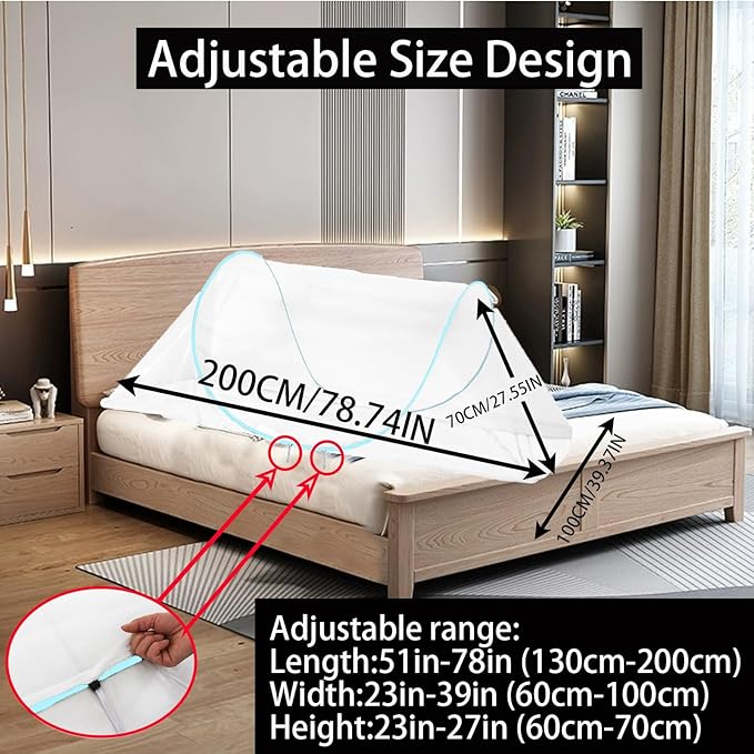 CMINGJ Large Pop Up Mosquito Tent, Portable Foldable Mosquito Net for Bed Camping Travel Patio (78 * 31 * 22inch) (Blue Adjustable Size)