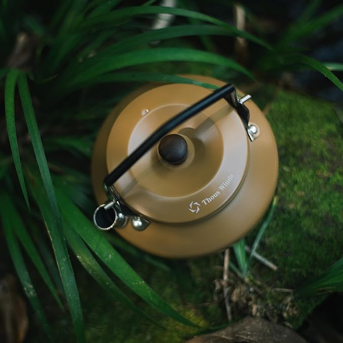0.6 Liter Lightweight Stainless Steel Camping Kettle Portable Camp Tea Pot, Outdoor Campfire Use, Khaki