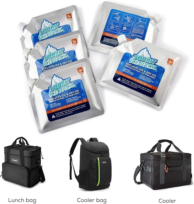 TOURIT Reusable Ice Pack for Coolers Long Lasting Cooler Ice Packs for Cooler Bag Lunch Bags/Boxes, Cooler Backpacks, Freezer Packs for Coolers