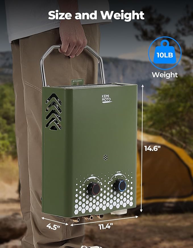 KEMIMOTO Camping Portable Tankless Water Heater with 1.2GPM Pump,5L Capacity,1.32Gpm 34000 BTU Instant Propane Water Hot Heater,Easy Installation,Suitable For Rv/Camping/Cabin