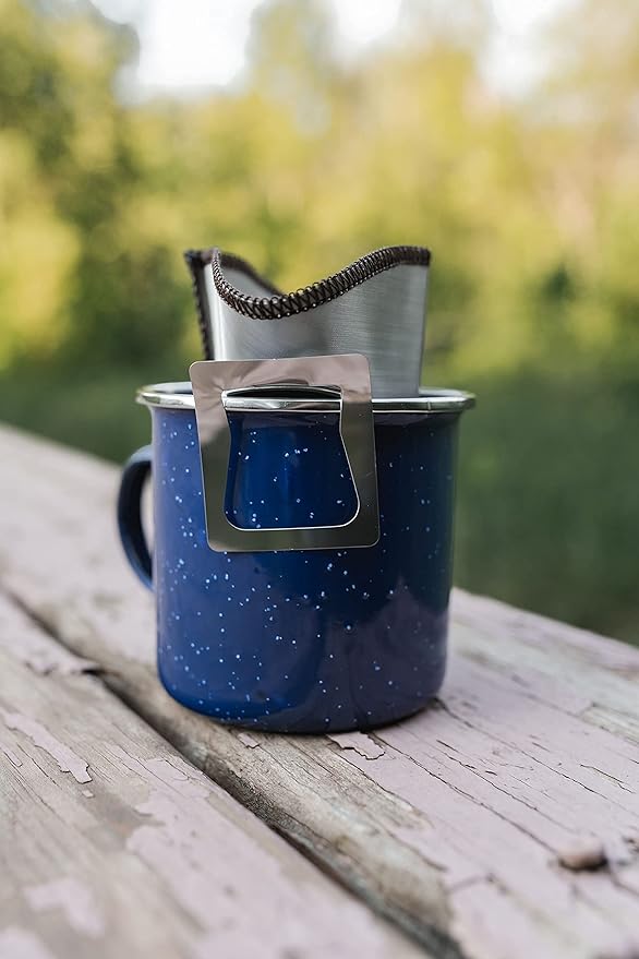 Lightweight Stainless Camping Backpacking and Hiking Pour Over Coffee Dripper with Olive Canvas Storage Pouch 6*4inch