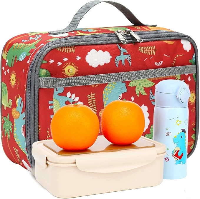 FlowFly Kids Lunch box Insulated Soft Bag Mini Cooler Back to School Thermal Meal Tote Kit for Girls, Boys,Dinosaur&Coconut