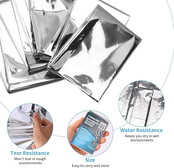 FRONTLINE Emergency Thermal Blankets Large 54" x 84" Mylar Blankets Survival Gear Camping Gear Emergency Space Blanket First Aid for Survival (4)