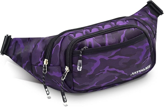 Large Fanny Packs for Women, 5-Zipper Pockets Water Resistant Practical Waist Bag, for Outdoor Running Cycling Sports Travel Hiking Camping Fishing Fashionable Camo Belt Bags