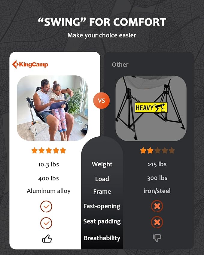 KingCamp Hammock Chair with Footrest, Swinging Portable Folding Camping Chairs for Adults MAX 400lbs Heavy Duty Foldable Oversized Rocker with Cup Holder Pillow for Outdoor Beach Patio Sport Lawn