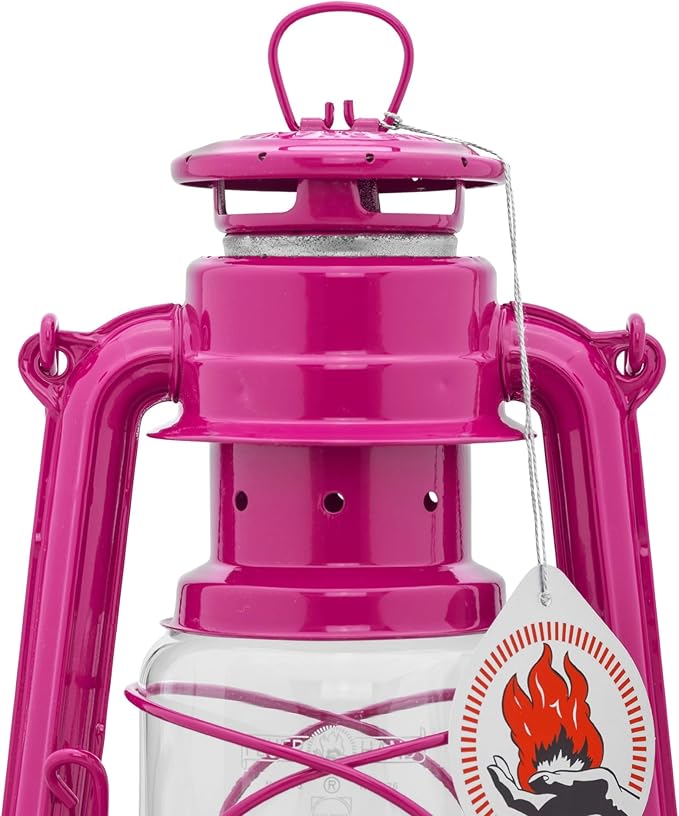 Outdoor Kerosene Fuel Lantern, German Made Weather Resistant Baby Special 276 Galvanized Hurricane Lamp for Camping or Patio, 10 Inches, Telemagenta
