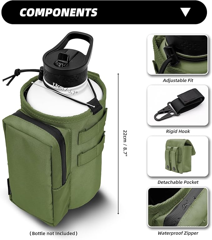 Water Bottle Holder Bag with Molle Strap - Water Bottle Carrier Pouch for Walking, Gym, Camping, Fishing, Hunting 32oz, 64oz, 128oz One Gallon Tactical Carrier Holder