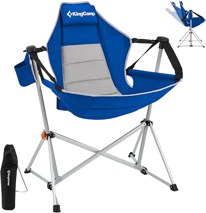 KingCamp Hammock Chair with Footrest, Swinging Portable Folding Camping Chairs for Adults MAX 400lbs Heavy Duty Foldable Oversized Rocker with Cup Holder Pillow for Outdoor Beach Patio Sport Lawn