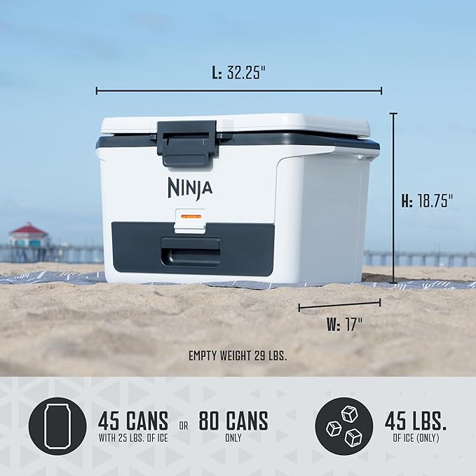 Ninja FB151WH FrostVault 50qt Hard Cooler with Dry Zone, Integrated Fridge-Temp Dry Storage Drawer, Premium Heavy-Duty Insulated Cooler, Keeps Ice for Days, Cloud White