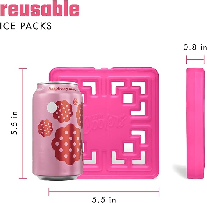 Cool Coolers Large Fashion Ice by Fit + Fresh, 3pk Ice Blocks for Lunchboxes, Freezer Packs for Coolers, Hot Pink