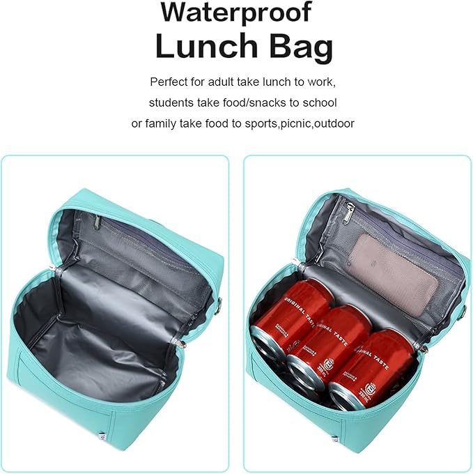 NOL Natural Organic Lifestyle Insulated Lunch Bags for Women Cooler Bag Lightweight Nylon Waterproof Lunch Box For Work(Small, Cyan