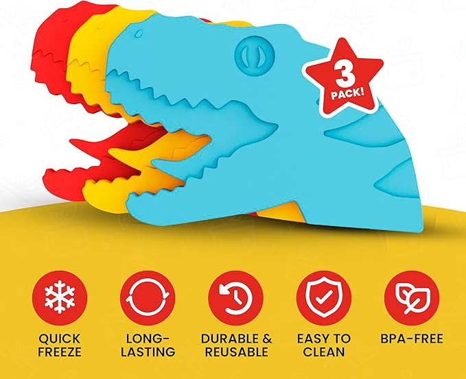 Slim Ice Packs for Lunch Boxes Kids - 3-Pack Long-Lasting Dinosaur Lunch Box Ice Packs for Kids - Slim Reusable Ice Packs for Lunch Boxes, Lunch Bags, and Coolers - Multicolored (Dinosaurs)