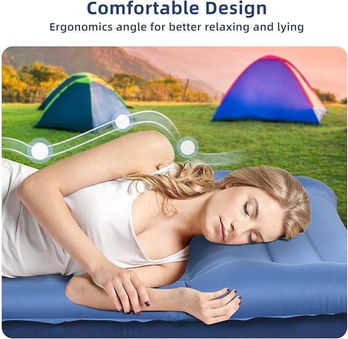 Camping Sleeping Pads,Extra Thick 5 Inch Inflatable Sleeping Mat with Pillow Built-in Pump,Oversized Air Mattress Super Portable for Backpacking Hiking, Tent, Traveling