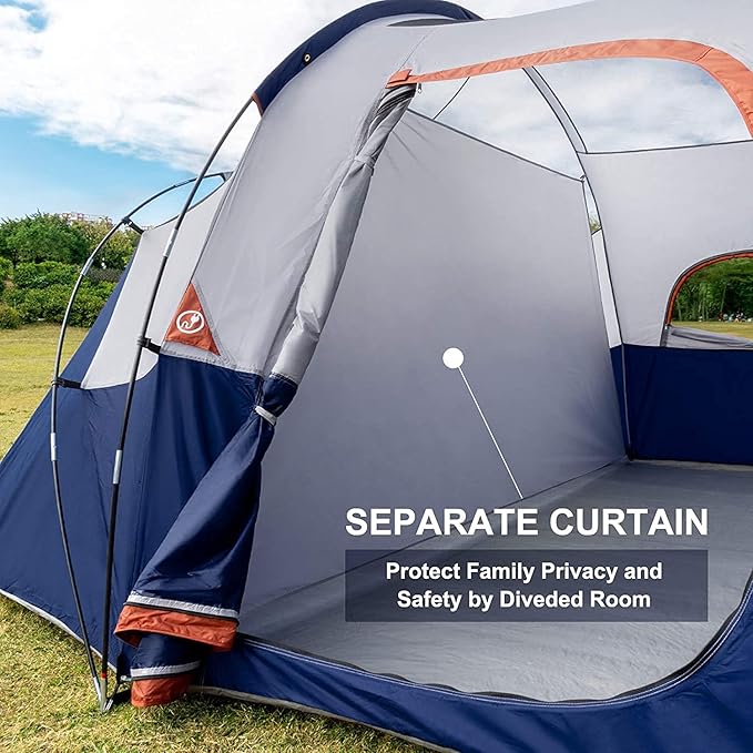 HIKERGARDEN 10 Person Camping Tent - Portable Easy Set Up Family Tent for Camp, Windproof Fabric Dome Tent Outdoor for Hiking, Backpacking, Traveling-14'x11'x74in(H)