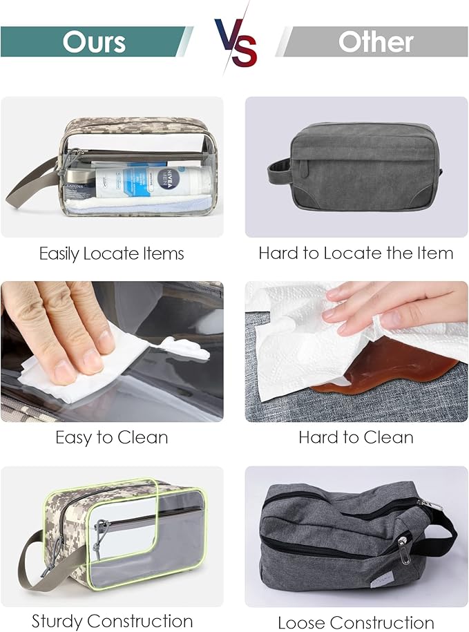 TACTICISM Clear Toiletry Bag Men, Large Capacity See Through Travel Bag with Handle for Toiletries Travel Essential with 2 Pockets, ACU Camo
