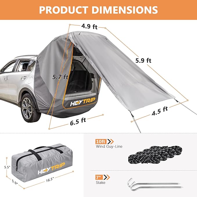 HEYTRIP SUV Tailgate Tent with Awning Shade Waterproof Windproof Hatchback Camping Car Tent, Universal Fit Most SUV/Van/MPV/CUV, Gray