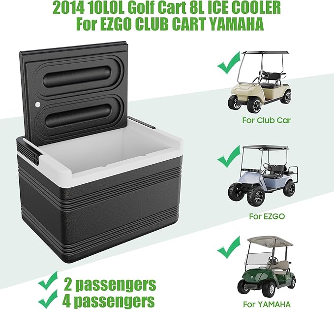 10L0L Golf Cart Ice Cooler Universal Insulated Portable Cooler Lightweight Ice Chest Box with Mounting Bracket Kit for Yamaha,EZGO,Club Car