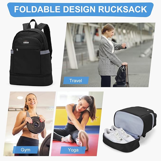 coofay Small Gym Backpack For Women Men Black Travel Backpack With Shoe Compartment Waterproof Sports Backpacks Small Gym Bag for Women Dance Backpacks For Dancers