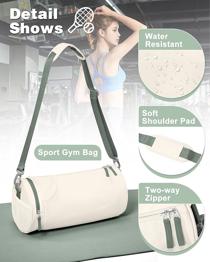 Small Gym Bag for Women Waterproof Workout Bag Mini Duffle Bag Womens Spotrs Gym Bags Small Travel Duffel Bag with Wet Pocket Carry on Weekender Bags for Dance Swimming,Gym,Yoga,Fitness Beige Green