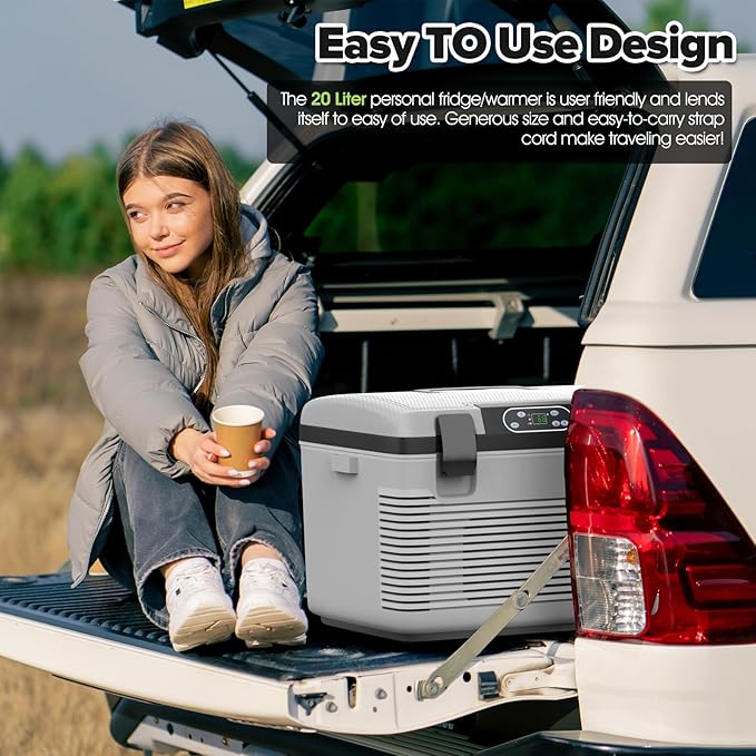 12V Car Refrigerator Portable Electric Cooler/Warmer with 12 Volt DC &110V AC, Thermoelectric Fridge Plug in Cooler for Car, Vehicle, Travel, Camping, Outdoor (20L)