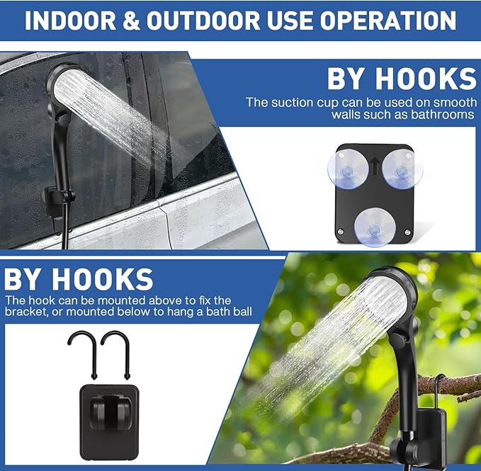 MIAOKE Upgrade Portable Camping Shower, 7800mAh Outdoor Electric Shower Rechargeable Pump with Intelligent Digital Display Temperature Display Shower Head for Camping, Hiking, Traveling
