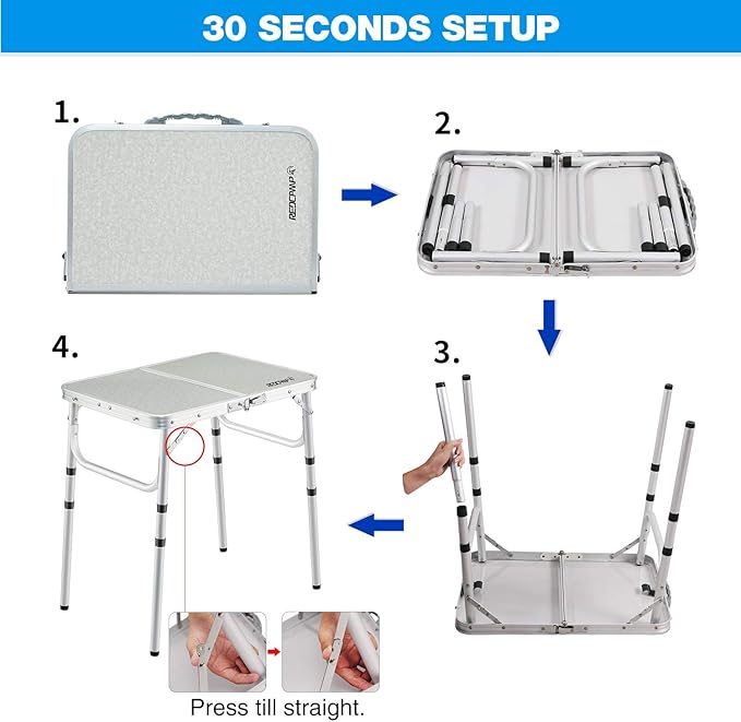 REDCAMP Small Folding Camping Table 2ft, Portable Outdoor Folding Table Aluminum Camp Table Adjustable Height Lightweight for Picnic Cooking Beach,3 Heights