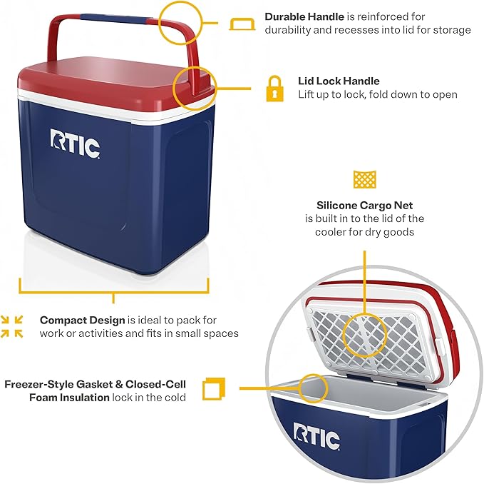 RTIC 8 QT Road Trip Personal Cooler, Small, Compact, Insulated, Portable Ice Chest Box for Food, Drink, Beverage, Beach, Camping, Picnic, Fishing, Boat, 12-Can Capacity