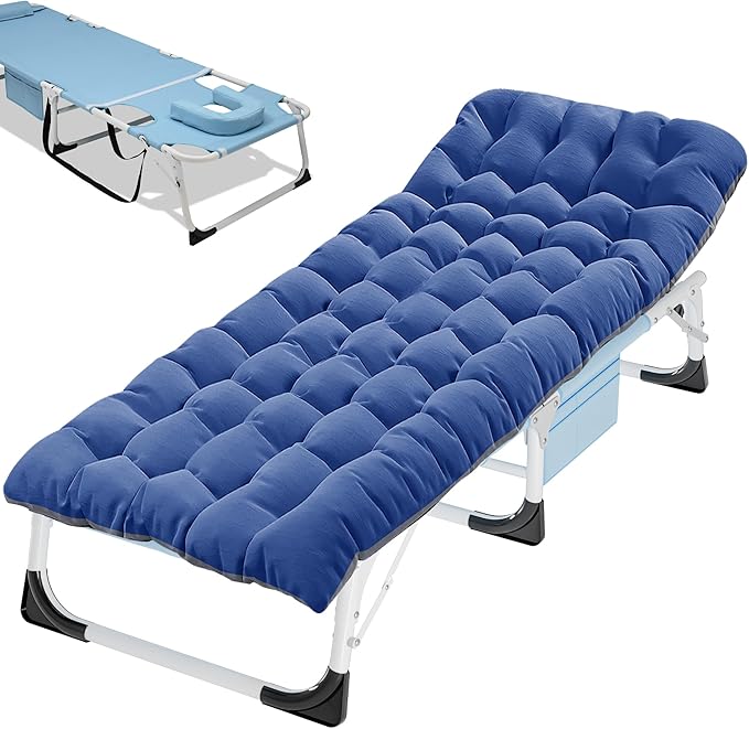 ABORON Folding Camping Cot W/Mat for Adults, Adjustable Heavy Duty Outdoor Bed,1200 D Layer Oxford Travel Camp Cots