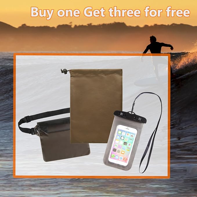 Dry Bag Backpack, 20 L Dry Bag Waterproof with Waist Pouch and Phone Case,Dry bag for kayaking,Marine dry bag for Kayaking, Beach, Rafting, Boating, Hiking, Camping and Fishing (Coffee)