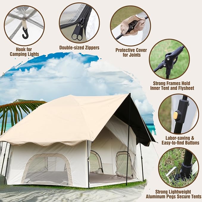Chihee Camping Tents Pop-Up Stand-up Tent, Family Cabin Tent with Awning Porch 3-Person Outdoor Shelter with Screen Room Large Capacity, Waterproof and Windproof, Easy Setup,Traveling Hiking Picnic