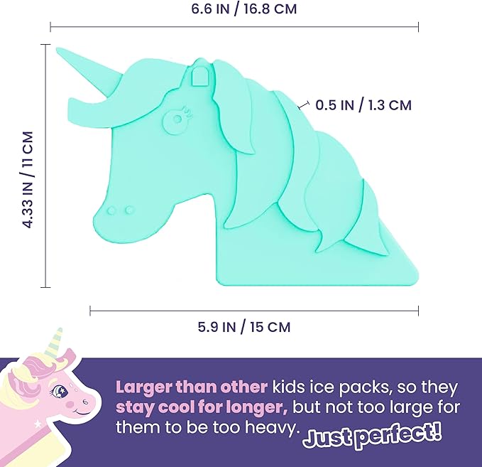 Unicorn Slim Reusable Ice Packs - 3-Pack Long-Lasting for Lunch Boxes, Lunch Bags, and Coolers - Multicolored