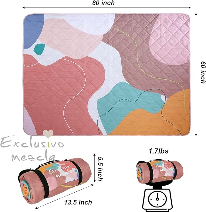 Exclusivo Mezcla Waterproof Picnic Blanket 60x80 Inches Large Multicolor Floral Polyester Sandproof Modern Camping Blanket