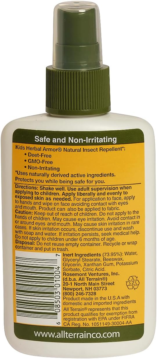 Kids Herbal Armor DEET-Free Pump Spray 4oz. Insect Repellent, Plant-Based and All-Natural Bug Repellent, Safe for Family and Pets, Mosquito and Bug Protection