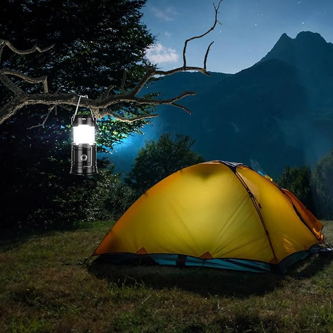 Solar Camping Lantern for Power Outages - USB Rechargeable Lamp Camping Essentials,Collapsible Portable Waterproof Solar Lights for Indoor Outdoor Emergency Light