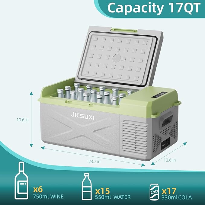 12V Car Refrigerator, 17 Quart Portable Freezer 12 Car Fridge (-4F~68F) Compressor Electric Cooler with 12/24V DC 110-240V AC, APP Control For Car Truck RV Camping, Travel Outdoor Home